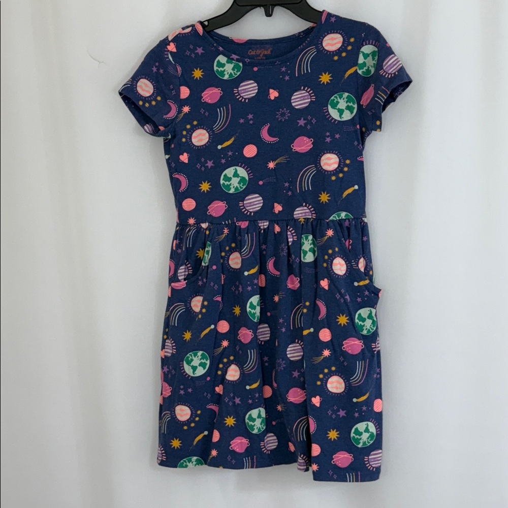 Girl’s Cat & Jack Blue Dress with Space Theme Size L (10/12)